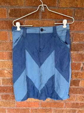 Eddie Bauer Patchwork Mixed Media Skirt Blue 100% Cotton Womens Sz 6 Outdoors